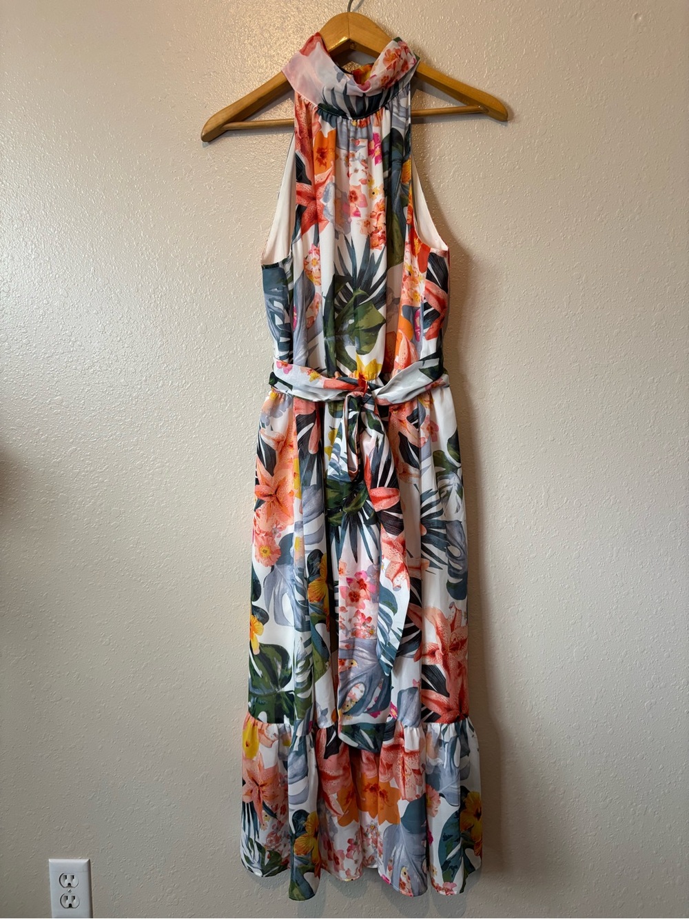 Eliza J high neck chiffon tropical island dress